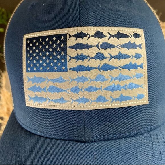 COLUMBIA Men’s PFG Mesh Snapback Fish Flag Hat Carbon/Ancient Fossil Blue Tan OS - Picture 4 of 16